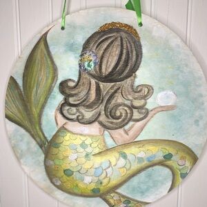 Mermaid Wall Decor with Gold and Green Accents